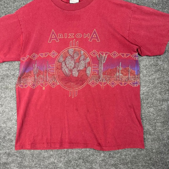 Oneita Wrap Around T Shirt Vintage Single Stitch 90s Arizona Desert Cactus Large - Picture 7 of 16